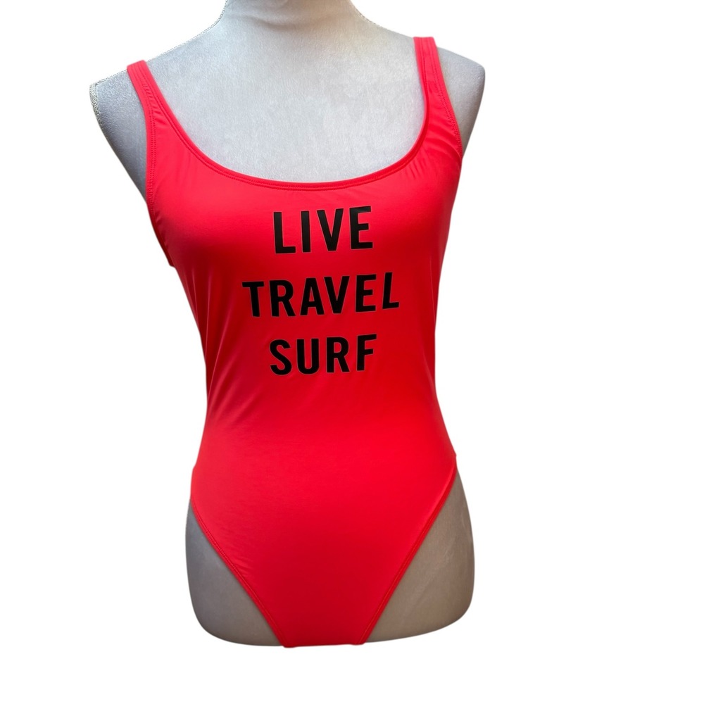 NWT Eidon 1 Piece Swimsuit  Large Fireball Red Live Travel Surf Graphic Low Back